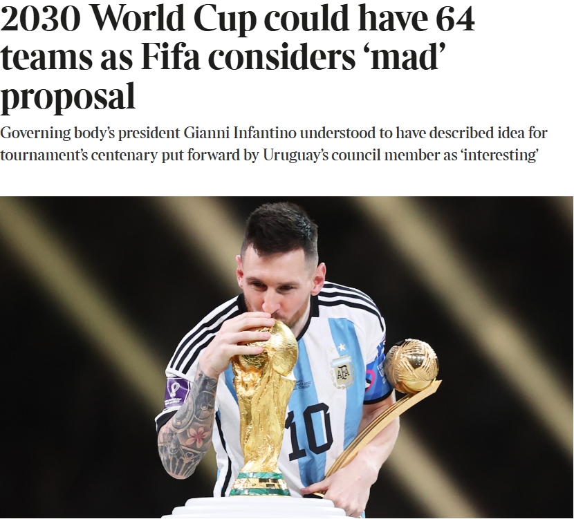  泰晤士：某官員稱2030世界杯擴軍64隊想法完全瘋狂，望盡快否決