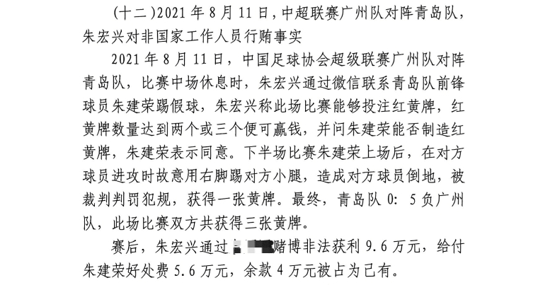  網(wǎng)傳判決書：青島球員朱建榮故意踢對方小腿，染黃收5.6萬好處費